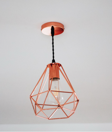 Copper geometrical hanging ceiling lamp.